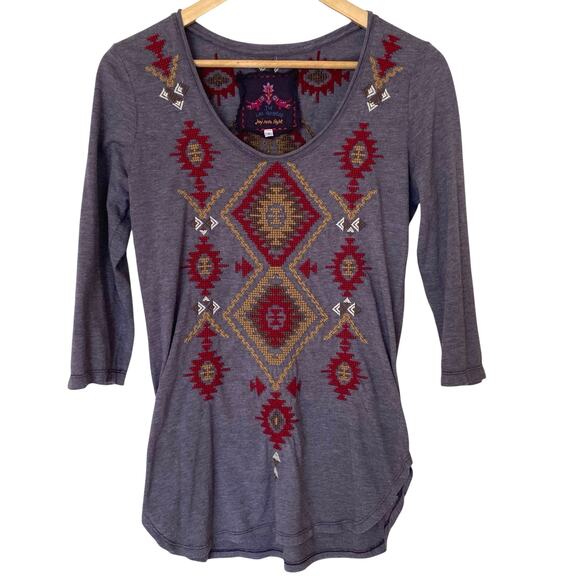 JOHNNY WAS Aztec Embroidered 3/4 Sleeves Tunic Top Purple,  Size Small - Picture 1 of 9